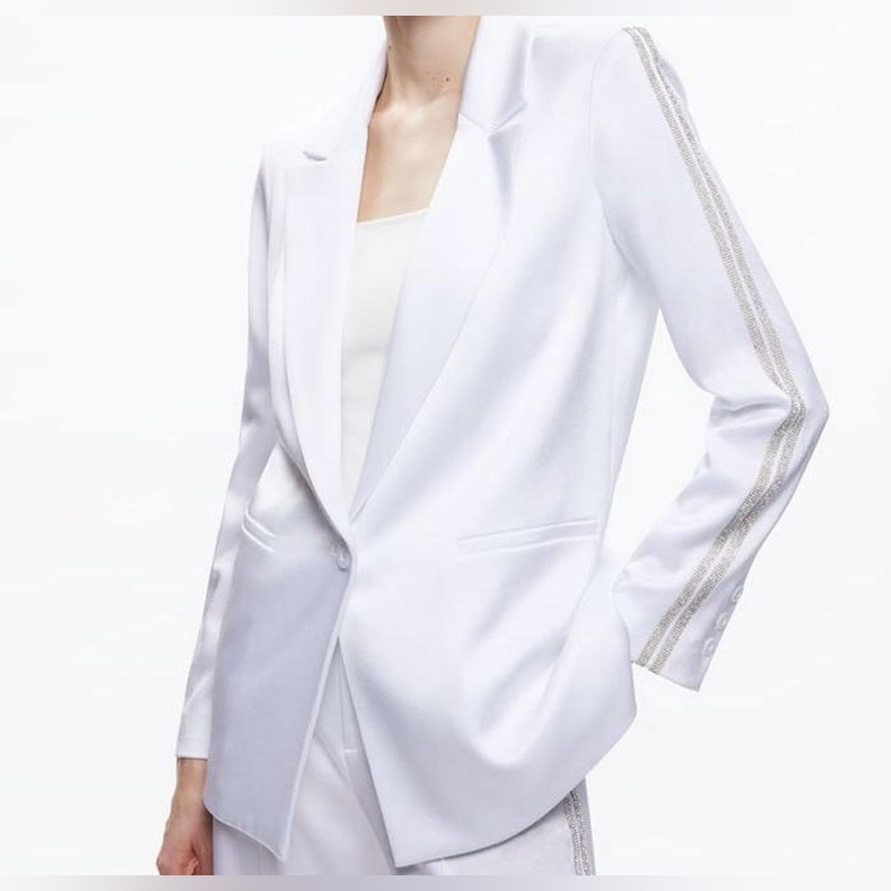 Alice & Olivia Denny blazer White satin with crystal stripe detail Party Wedding